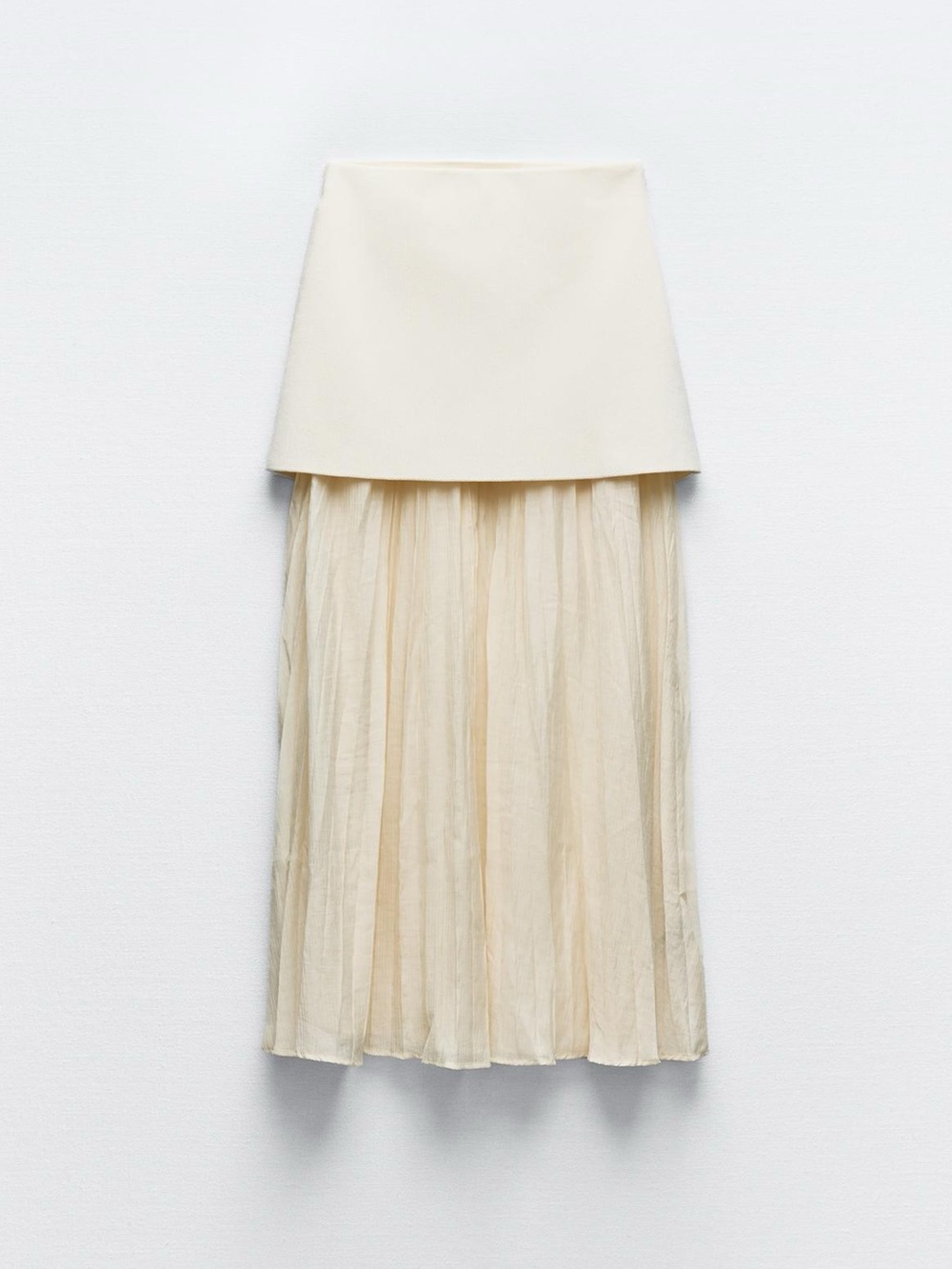 NWT - ZARA mixed pleated knit Skirt - size S - cream & midi